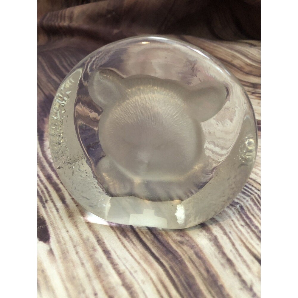 Clear Block Crystal Vintage Etched Bear Cub Figure Paperweight Yugoslavia Lead